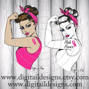 Borstkanker Girl Power SVG - eps - ai - dxf - Cut file - Silhouet - Cricut - Cancer Rosie SVG - Pink Power SVG - Rosie the Riveter