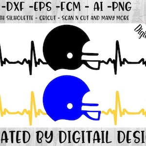 Football Helmet EKG SVG - png - dxf - eps - fcm - ai Cut file - Silhouette - Cricut - Football SVG - Football Heartbeat - Commercial Use