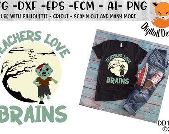 Nauczyciele Love Brains zombie Halloween SVG-DXF-PNG-EPS-FCM-AI-Halloween SVG-projekt koszulki Halloween-zombie SVG