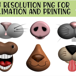 Animal Nose Face Mask Designs PNG - Instant Download - Face Mask Sublimation PNG - Mask Sublimation Design - Animal Mask Design Bundle