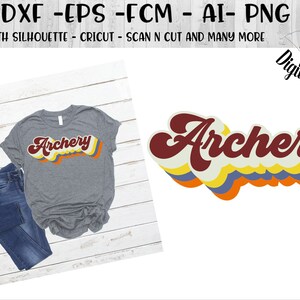 Retro Archery SVG - png - eps - dxf - fcm - ai - Silhouette - Cricut - Scan n Cut - Archery Script SVG  - Retro Archer SVG