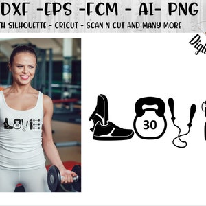 Workout Love SVG - png - fcm - eps - dxf - ai - Cut File - Silhouette - Cricut - Cross Training SVG - Kettlebell svg - Jump rope Svg