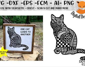 Zentangle Cat SVG - png - dxf - eps - fcm - ai - Doodle Cat SVG - Mandala Cat SVG - Zentangle Kitty -