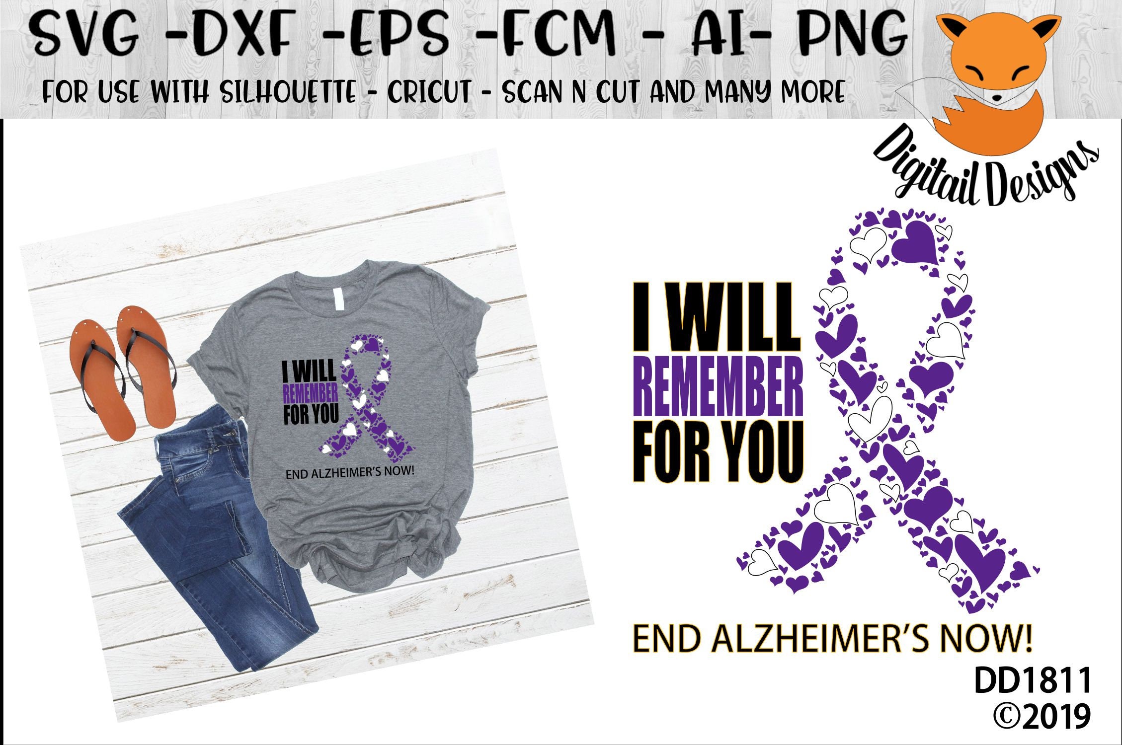 Alzheimer's Awareness Ribbon SVG - Png - Fcm - Eps - Dxf - Ai - Cut ...