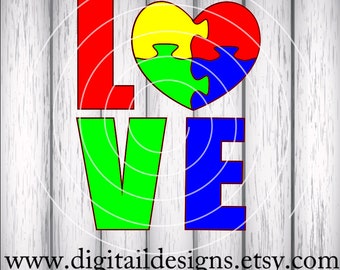 Autism Awareness Love SVG - png - fcm - eps - dxf - ai Cut File - Silhouette - Cricut - Scan N Cut - Autism Love - Autism Puzzle SVG