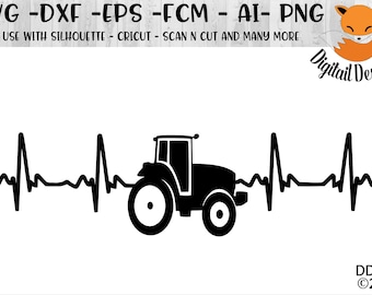 Tractor EKG SVG - png - dxf - eps - fcm - ai - Cut File for Silhouette, Cricut - Farming Love - Tractor SVG - Tractor Heartbeat