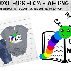 Libro Worm SVG - png - dxf - eps - fcm - ai - Silhouette - Cricut - Settimana di lettura SVG - Scuola SVG - Read-a-thon - Reading Design