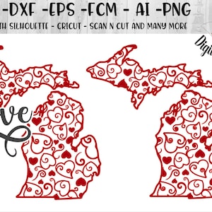 Michigan Valentine SVG - png - fcm - eps - dxf - ai - Cut File - Silhouette - Cricut - Scan N Cut - Michigan Doodle SVG - Michigan Heart