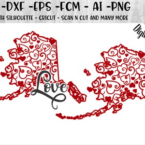 Valentine Alaska SVG - Alaska SVG -  png - dxf - eps - fcm - ai - Cut File - Silhouette - Cricut - Alaska Cut File - Alaska Heart SVG