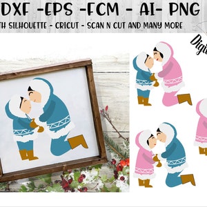 Inuit ouder en kind Eskimo kussen SVG-PNG-DXF-FCM-EPS-AI-cut bestand-silhouet-Cricut-Arctic Kiss-Inuit neus kussen SVG