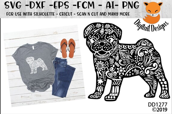 Zentangle Pug Svg Dxf Eps Fcm Ai Png Doodle Pug Etsy