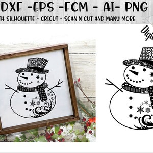 Swirl Snowman SVG - png - dxf - eps - fcm - ai cut file for Silhouette - Cricut - Christmas SVG - Scroll Snowman SVG - Filigree Snowman