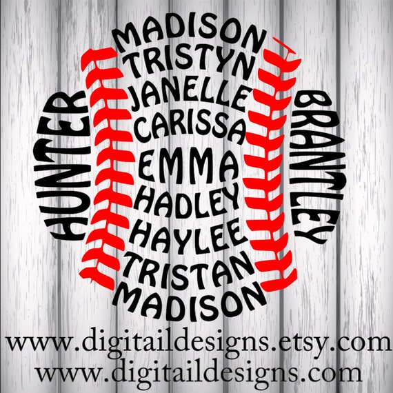 Your Custom Baseball Softball Names Word Art SVG png fcm Etsy