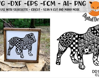 Zentangle Bulldog SVG, dxf, fcm, eps, ai, png cut file for Silhouette, Cricut, Scan N Cut. Doodle Bulldog SVG Bulldog cut file