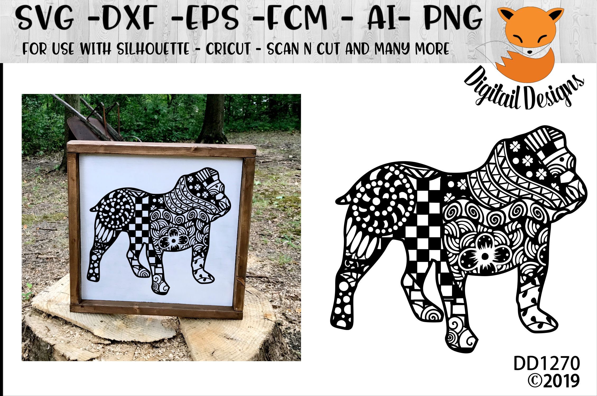 Zentangle Bulldog SVG, dxf, fcm, eps, ai, png cut file for Silhouette…