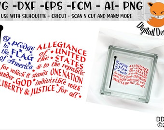 USA Word Art Flag Art SVG - png - fcm - eps - dxf - ai - Cut File - Silhouette - Cricut -  Pledge of Allegiance Flag SVG - 4th of July svg