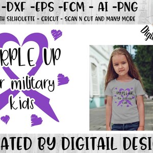 Maand van het militaire kind SVG - PNG - DXF - Eps - Fcm - silhouet - Cricut - Scan n Cut - militaire Brat - paars voor militaire Kids