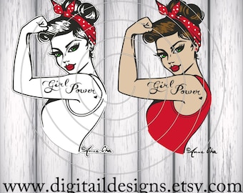 Official Girl Power SVG - eps - ai - dxf - Cut file - Silhouette - Cricut - Scan N Cut - Rosie SVG - Pin Up SVG - Rosie the Riveter
