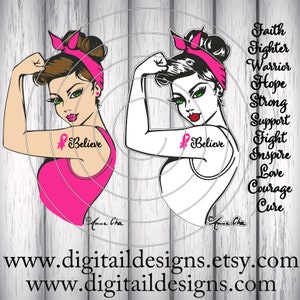 Breast Cancer Girl Power SVG - eps - ai - dxf - Cut file - Silhouette - Cricut - Cancer Rosie SVG - Cancer Survivor SVG - Rosie the Riveter