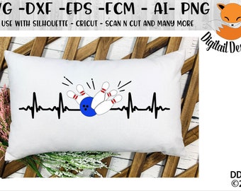 Bowling EKG SVG - png - dxf - eps - fcm -ai - Cut file - Silhouette - Cricut - Bowling Heartbeat - Bowling SVG - Bowling Pin - Heartbeat