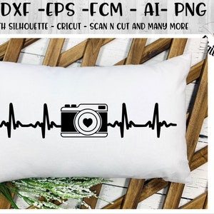 Camera EKG SVG - png - dxf - eps - fcm - ai - Cut File for Silhouette, Cricut - Camera Love - Photographer SVG - Camera Heartbeat