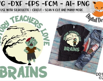Nauczyciele historii kochają mózgi Zombie Halloween SVG - Dxf - Png - Eps - Fcm - Ai - Halloween SVG - Projekt koszulki na Halloween - Zombie SVG