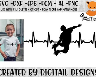 Skateboard EKG SVG SVG - png - fcm - eps - dxf - ai Cut File - Silhouette - Cricut - Scan N Cut - Skater Heart Beat - Skateboard Heartbeat