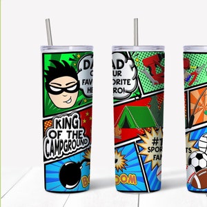Comic Style Best Dad Ever Skinny Becher und Mausmatte Design PNG