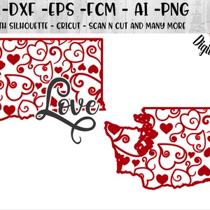 Washington Valentine SVG  - dxf - png - eps - fcm - ai - Washington Heart  - Washington SVG - Washington Valentine Design SVG