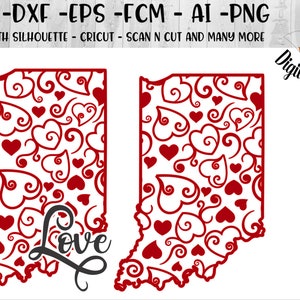 Valentine Indiana SVG - png - fcm - eps - dxf - ai - Silhouette - Cricut - Doodle Art Indiana - Indiana Love Cut File - State Love