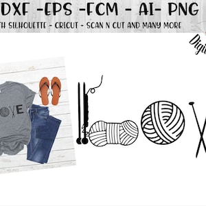 Stricken Liebe SVG - Dxf - Png - Fcm - Eps - Ai - geschnitten E-Datei - Silhouette - geschnitten E-Feile - Cricut - Garn SVG - Knitter - ich liebe SVG zu stricken