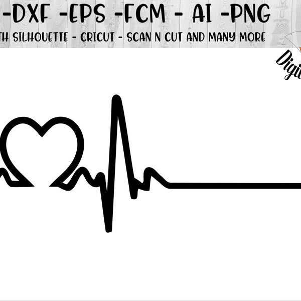 Heart EKG SVG - png - dxf - eps - fcm - ai - Cut File - Silhouette - Cricut - Medical Love - Heart SVG - Heartbeat