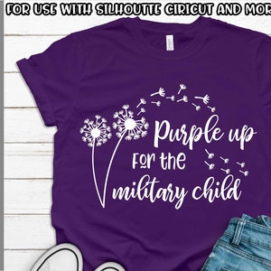 Monat des Militärkindes SVG - PNG - DXF - Eps - Fcm - Silhouette - Cricut - Militärische Kind Löwenzahn - lila bis für militärische Kinder