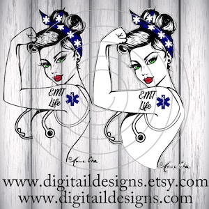 Official EMT Life Rosie SVG - eps - ai - dxf - Cut file - Silhouette - Cricut - Rosie svg - Paramedic Life SVG - Rosie the Riveter
