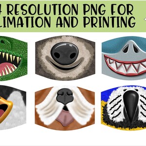 Animal Nose Face Mask Designs PNG - Instant Download - Face Mask Sublimation PNG - Mask Sublimation Design - Animal Mask Design Bundle