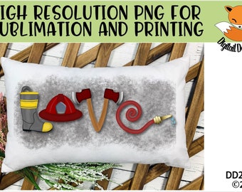 Firefighter Love PNG - Instant Download - Firefighter Sublimation PNG - Fireman Sublimation Design - Firefighter Wordart