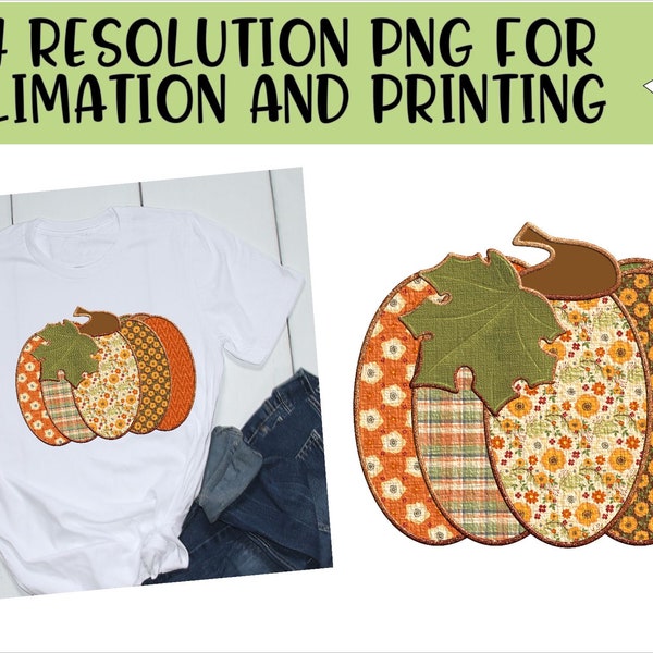 Faux Patchwork Pumpkin Sublimation PNG - Instant Download - pig PNG - Fall Patterned Pumpkin PNG - Direct to Garment