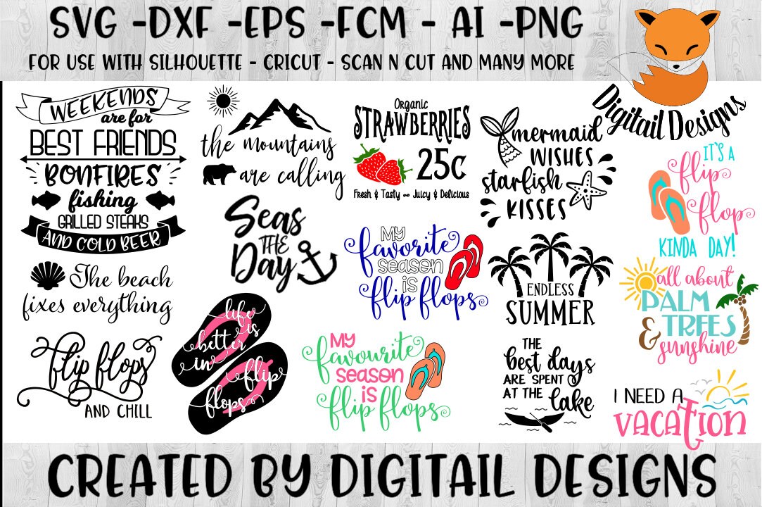 Summer SVG Bundle - Png - Fcm - Eps - Dxf - Ai - Silhouette - Cricut ...