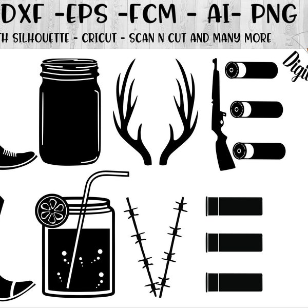 Country Love SVG png -dxf - eps - fcm - ai - Cut File - Silhouette -Cricut - Scan n Cut  - Hunting Love -  Mason Jar SVG - Cowboy Boot SVG