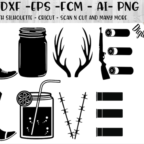 Dxf - pays amour SVG png - eps - fcm - ai - Cut File - Silhouette - Cricut - Scan n coupe - chasse Love - Mason Jar SVG - botte de Cowboy SVG
