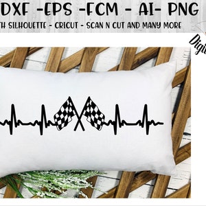 Racing EKG SVG Png- dxf - eps- fcm - ai - Racing SVG - Rennen Mom - karierte Flagge Svg - Racing Heartbeat