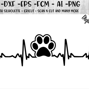 Paw Print EKG SVG - png - fcm - eps - dxf - ai - Cut File - Silhouet - Cricut - Scan n Cut - Dog Lover - Cat Lover - Paw Print Heartbeat