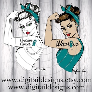 Ovarian Cancer Girl Power SVG - eps - ai - dxf - Cut file - Silhouette - Cricut - Cancer Rosie SVG - Cancer Survivor SVG - Rosie the Riveter