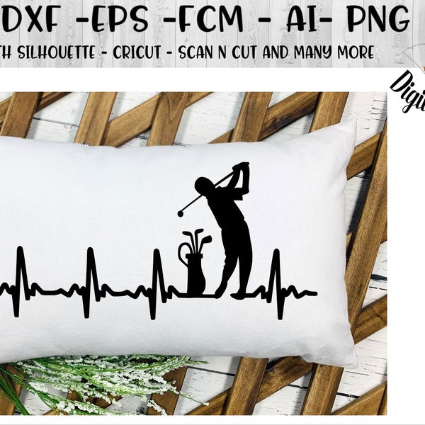 Golf EKG SVG - Golfer EKG - Golf Cut File - Png - Eps - fcm - ai - dxf - Golf Swing Svg - Golf Heartbeat - Golfer Heartbeat