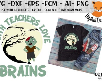 Nauczyciele matematyki kochają mózgi Zombie Halloween SVG - Dxf - Png - Eps - Fcm - Ai - Halloween SVG - Projekt koszulki na Halloween - Zombie SVG