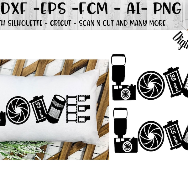 Liebe Fotografie SVG - Png - Dxf - Eps - Fcm - Ai - Schnitt-Datei für Silhouette, Cricut - Kamera liebe SVG - Fotograf SVG