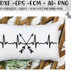 Archery Heartbeat EKG SVG - png - dxf - eps - fcm - Cut file - Silhouette - Cricut - Scan n Cut - Arrows heartbeat - Archer SVG