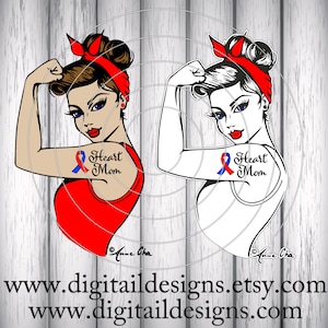 Heart Mom Girl Power svg - eps - ai - dxf - Cut file - Silhouette - Cricut - CHD Rosie SVG - Heart Warrior SVG - Rosie the Riveter