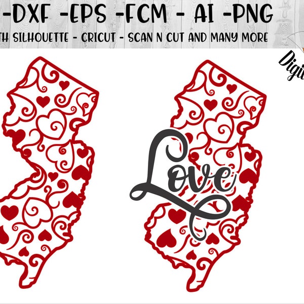 New Jersey Valentine SVG  - dxf - png - eps - fcm - ai - New Jersey Heart  - New Jersey SVG - New Jersey Valentine Design SVG