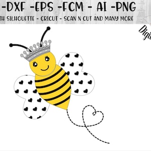 Kawaii Queen Bee SVG - png - dxf - ai - eps - fcm - Cut File - Bee SVG - Bee Cut File - Silhouette - Cricut - Printable - Queen Bee Cut File